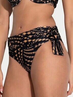 Pour Moi Portofino Side Tie Fold Over Bikini Bottom Black Brown Sz M